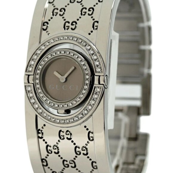 Gucci Twirl 23mm Ladies Brown Dial Double Diamond Bezel Watch! Ref: YA112504! main image 4